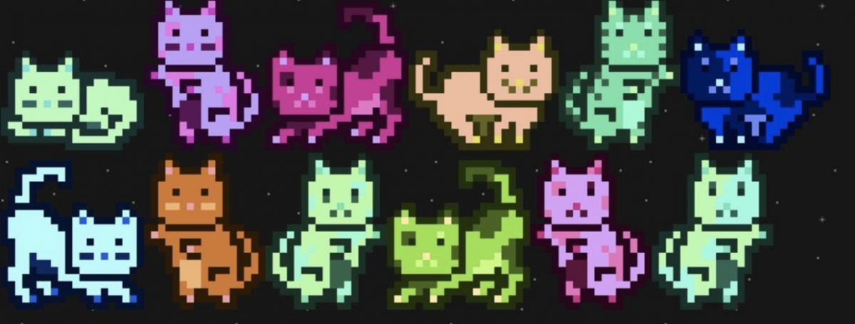 Colorful pixel cats