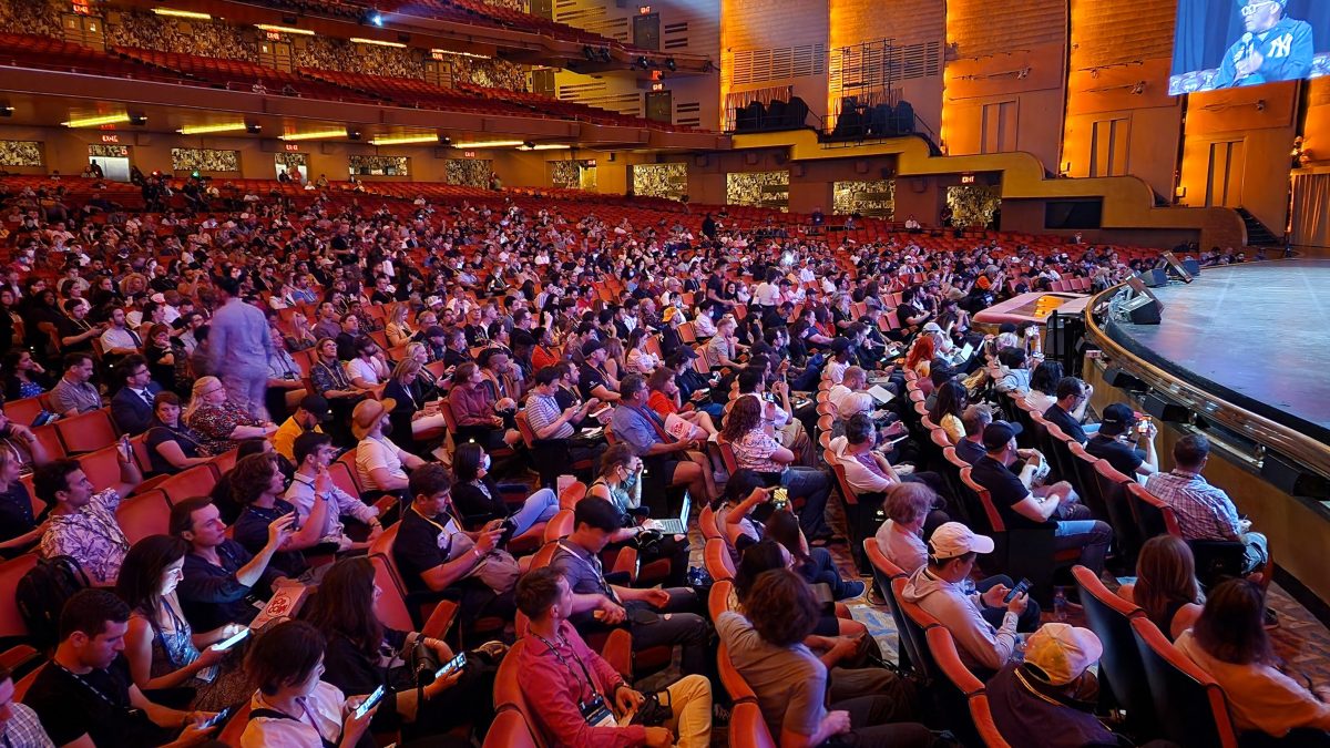 A crowd watching Spike Lee speak at NFT NYC 2022