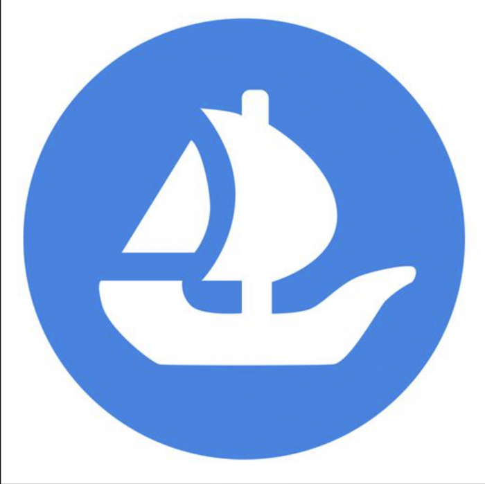 A logo of a white sailboat in a blue circle against a white backdrop