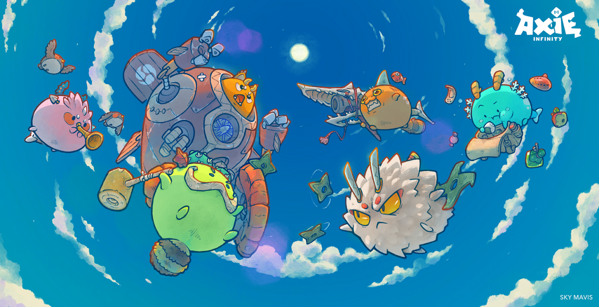 Un grupo de Axies luchando en el aire.