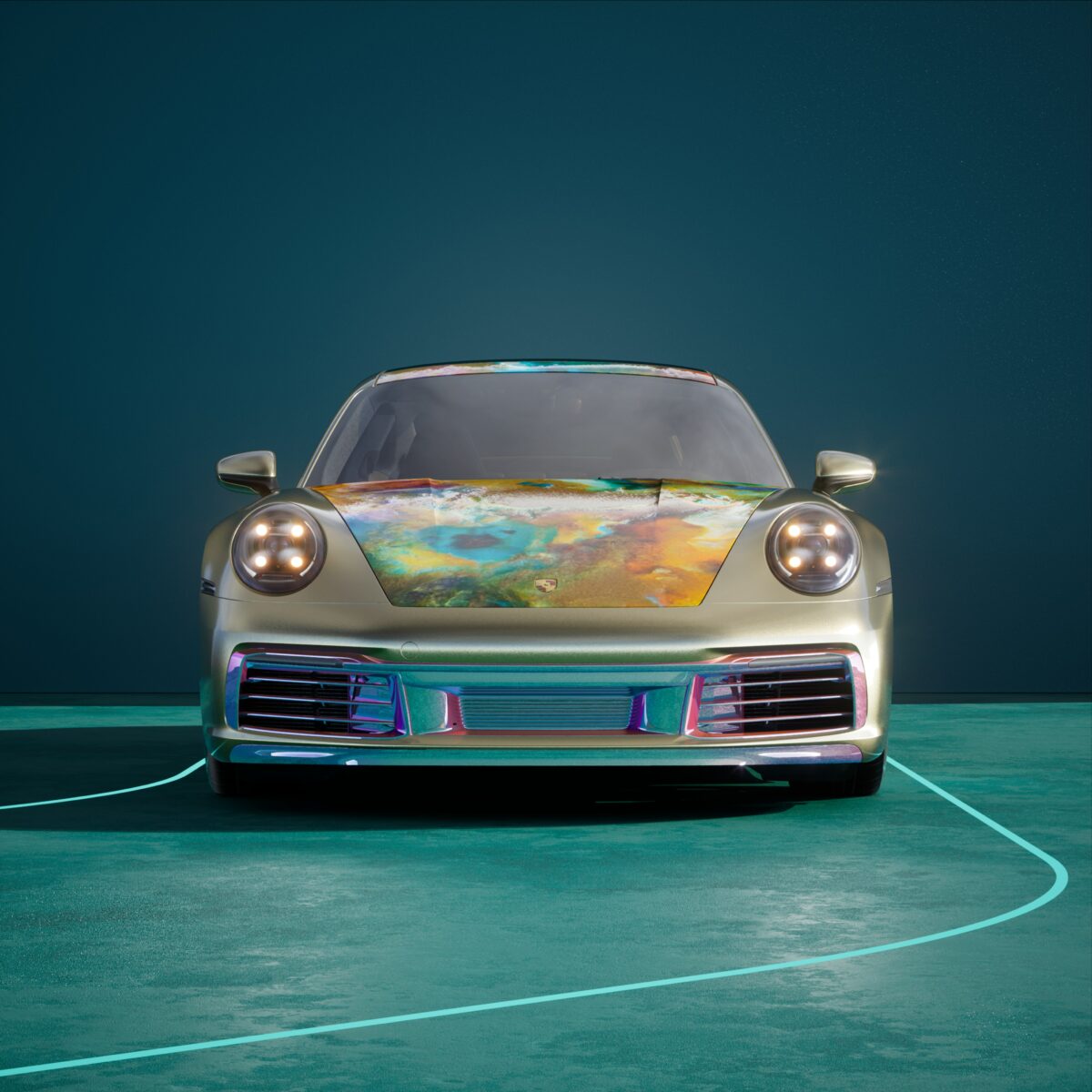 porsche car nft on blue background