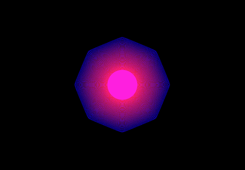 A picture of Kevin McCoy's NFT, Quantum. Black space surrounds a pink circular shape. 