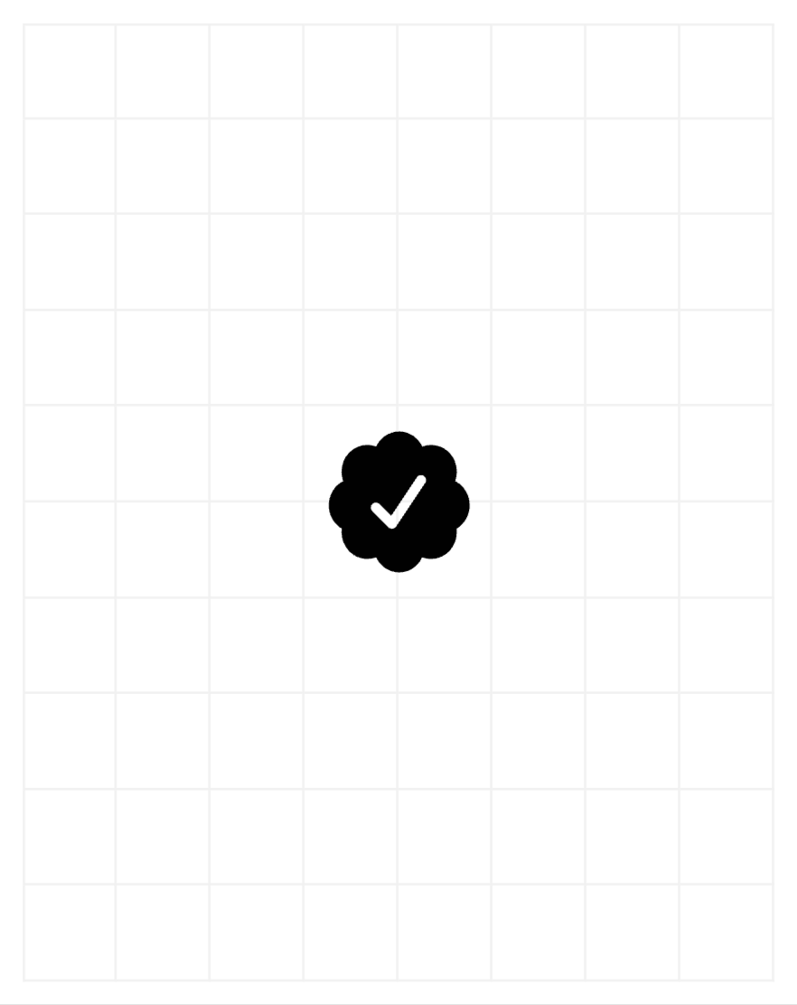 A single black and white "verified" check mark on a white grid background 