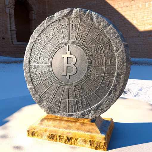 Bitcoin logo on a mayan-esque calendar