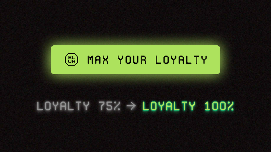 Green and grey text on a black background that says"Max your loyalty" above "Loyalty 75% - Loyalty 100%".