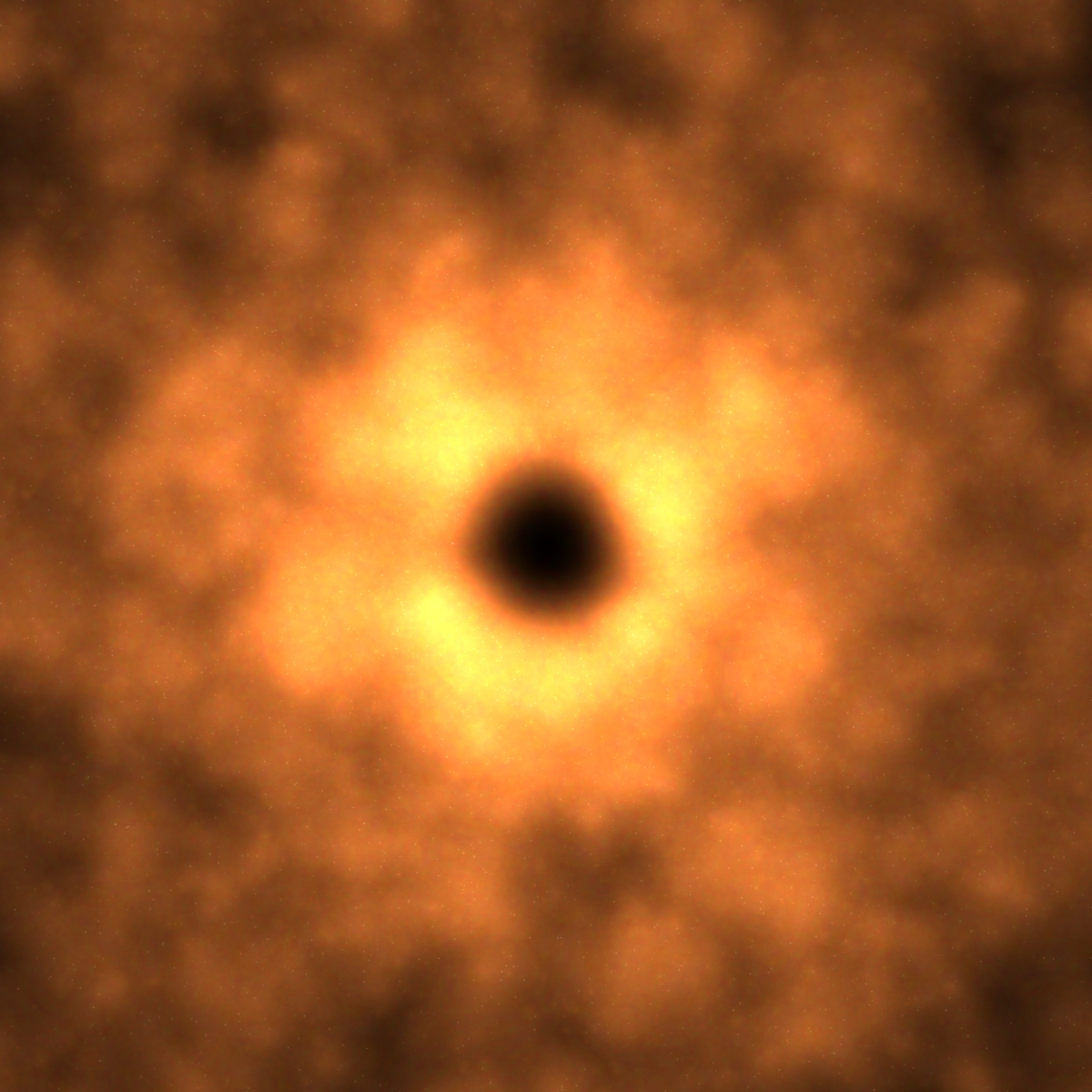 A Dark Spot At The Center With Gold And Orange Clouds Surrounding It