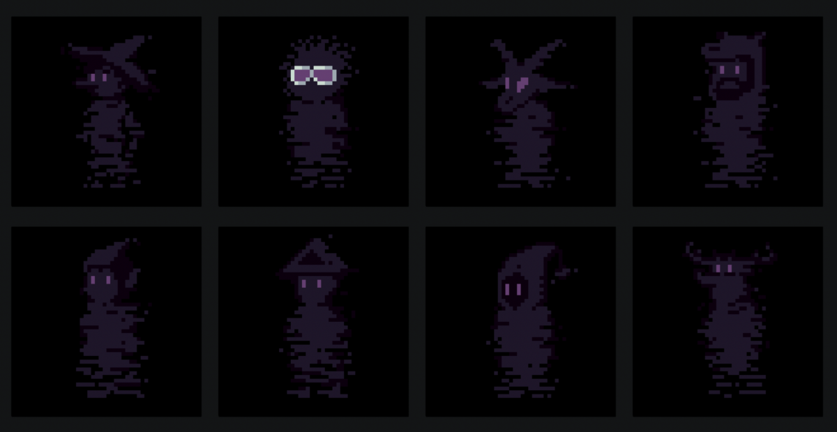 purple shadowy figures on a black background