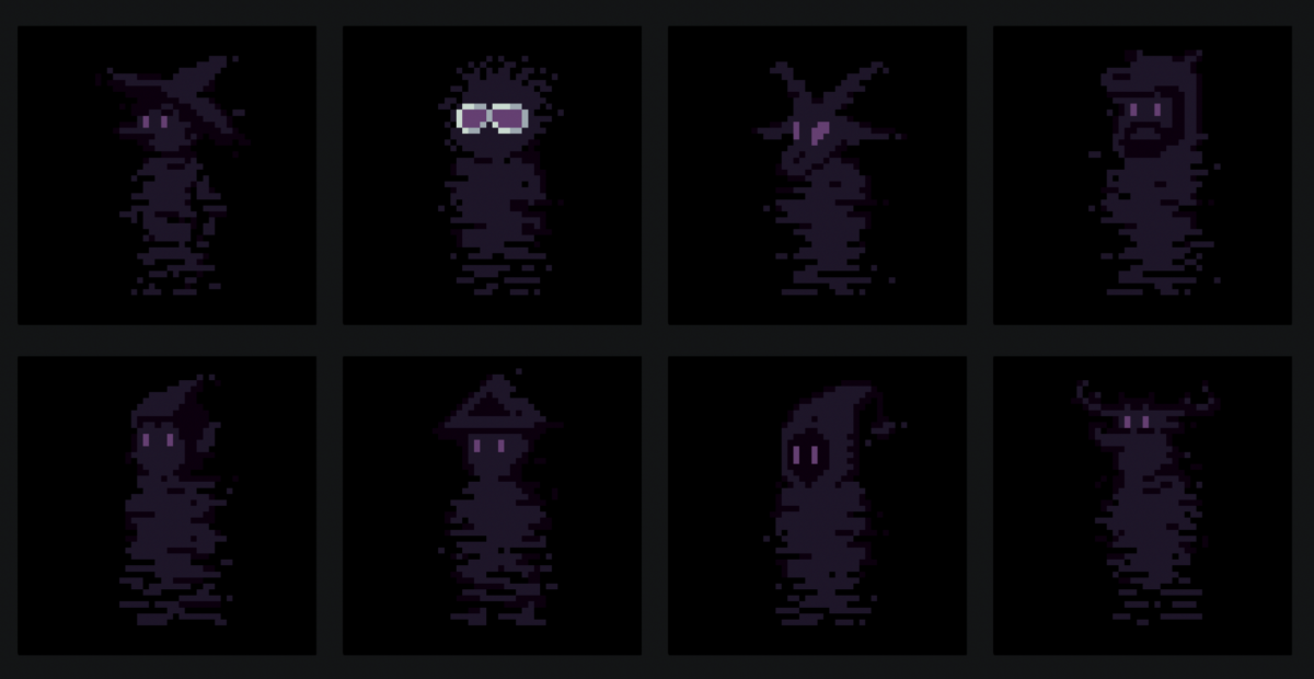 Purple Shadowy Figures On A Black Background