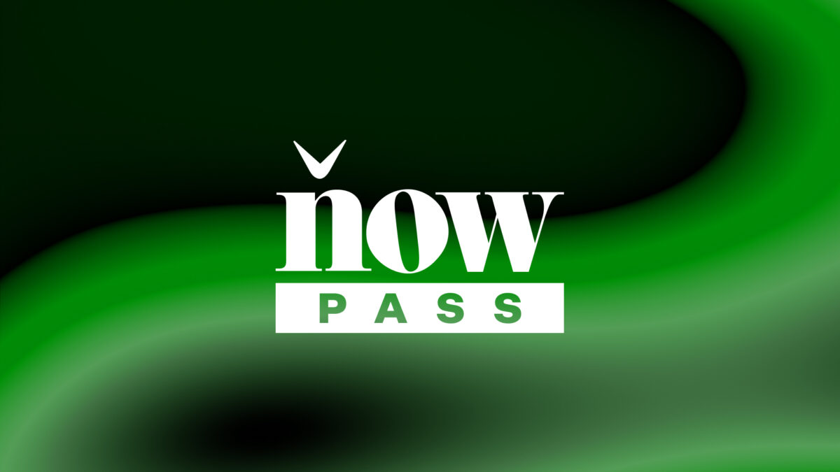 An image of the now pass logo with a green background