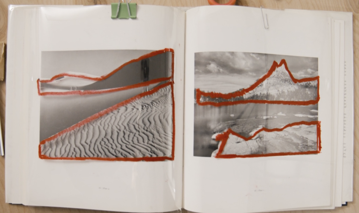 A video still showing a book of  Ansel Adams' work.