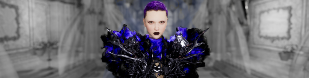 An image showing a model with purple hair