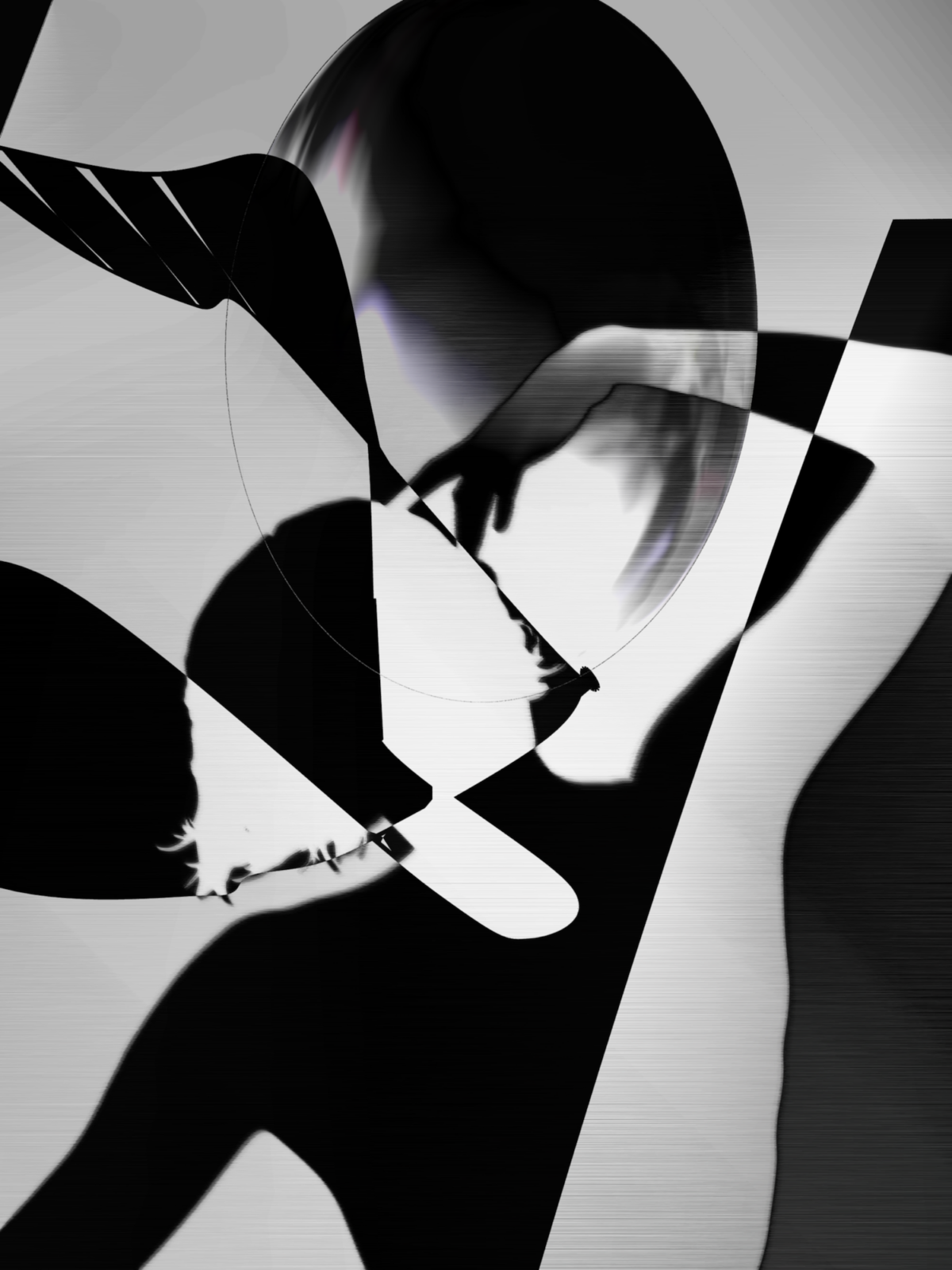 A black and white silhouette portrait or a woman dancing with abstract lines and circles across the top of the image.