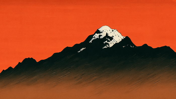 black and white mountain on orange background