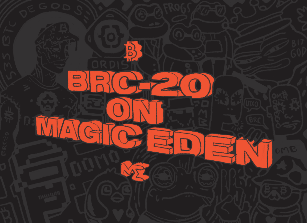 Orange block text on a grey black background that reads "BRC-20 On Magic Eden"