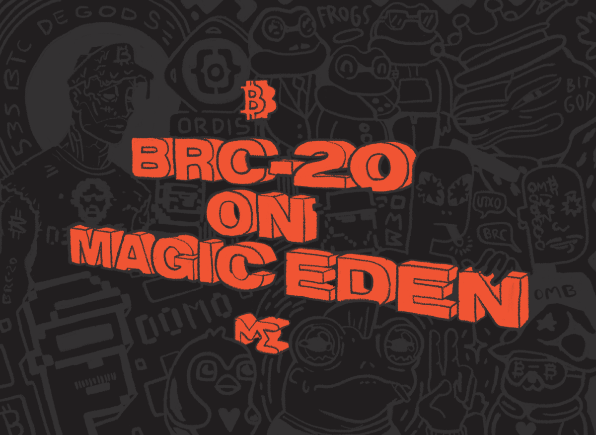 Orange block text on a gray-black background that reads "BRC-20 On Magic Eden"